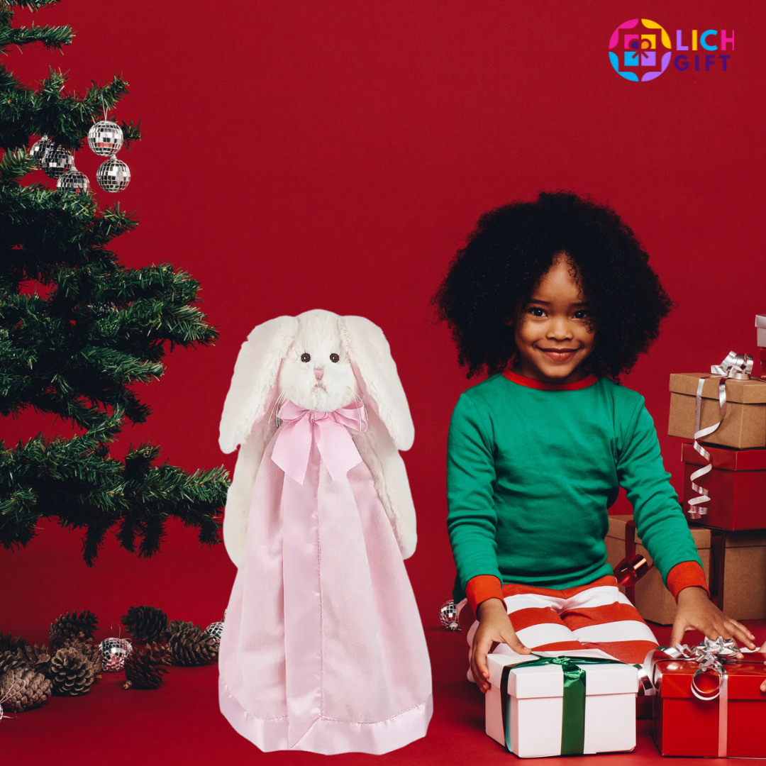 Bearington Baby Bunny Snuggler – 15” Pink Plush Security Blanket Lovey with Gift Box | Soft Bunny Lovie for Baby Girls Lichi Gifts