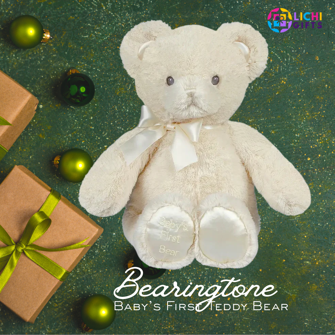 Bearington Baby’s First Teddy Bear – Cream Plush (12”) with Gift Box Lichi Gifts