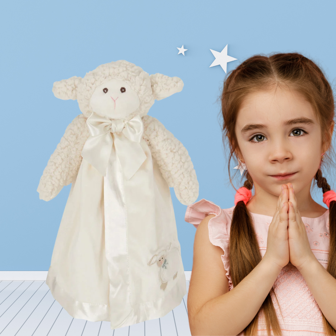 Bearington Baby Lamby Snuggler – 15” White Lamb Security Blanket Lovey with Gift Box | Plush Baptism Gift for Boys & Girls Lichi Gifts