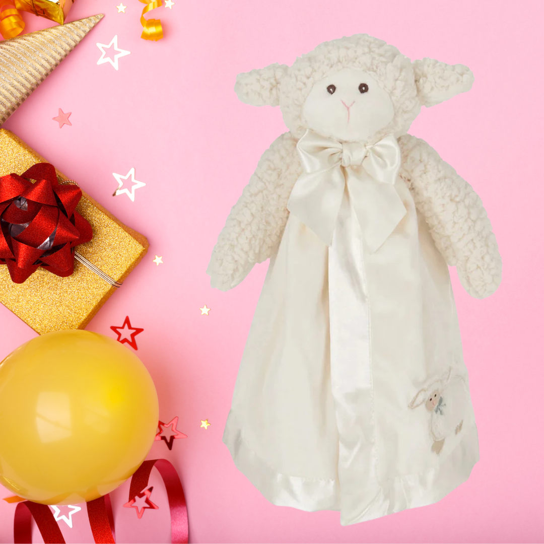 Bearington Baby Lamby Snuggler – 15” White Lamb Security Blanket Lovey with Gift Box | Plush Baptism Gift for Boys & Girls Lichi Gifts