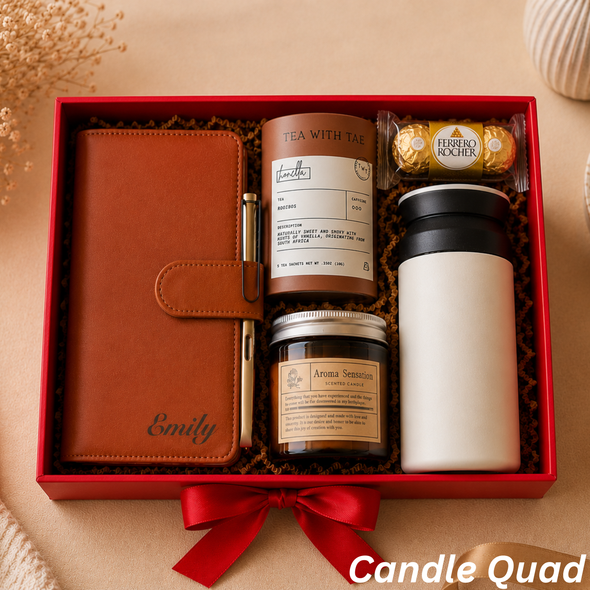 Personalized Journal & Travel Tumbler Gift Box — Tea, Candle & Treats Lichi Gifts