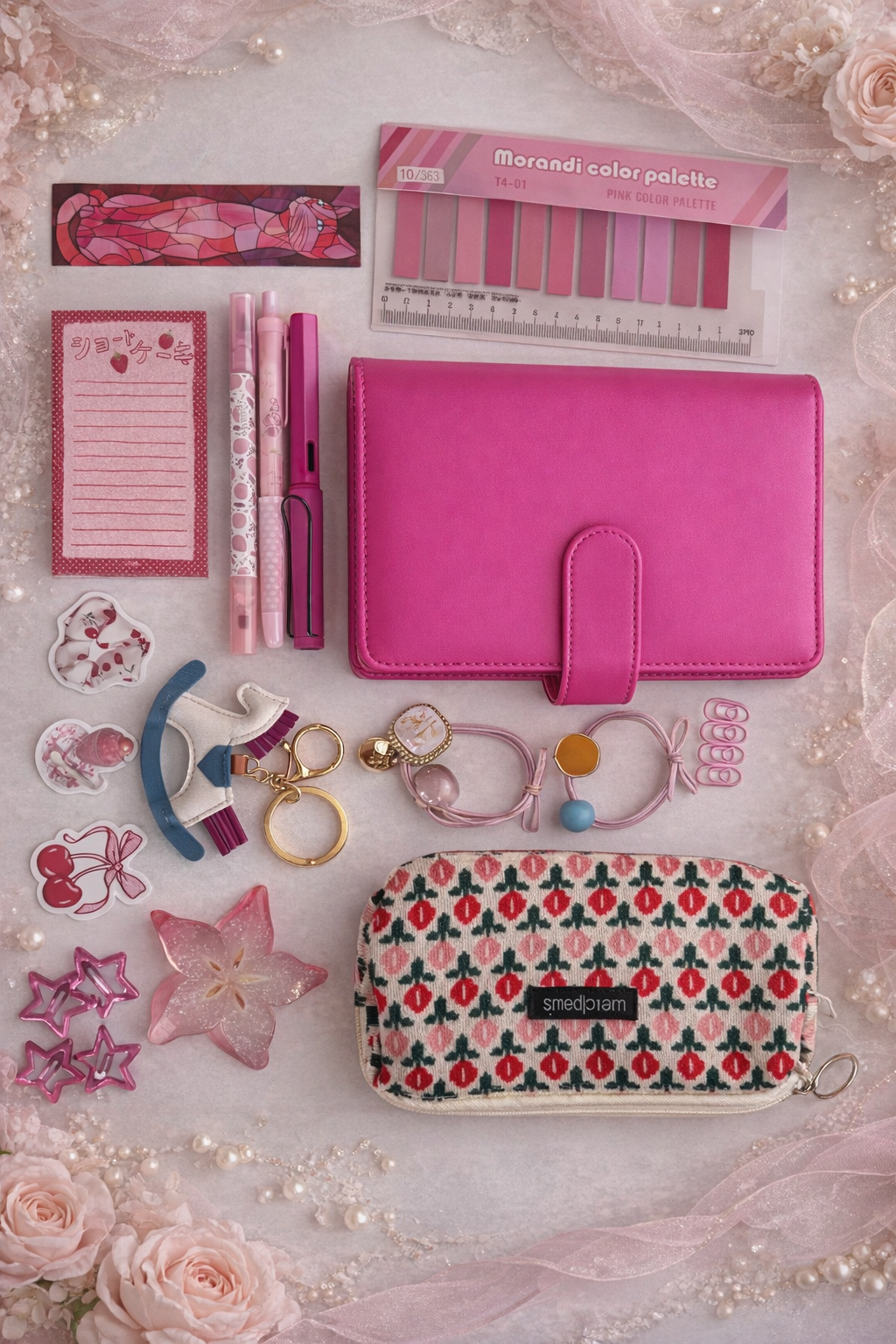 Pink Aesthetic Planner Gift Set – Leather Ring Binder Journal & Coquette Stationery Bundle Lichi Gifts