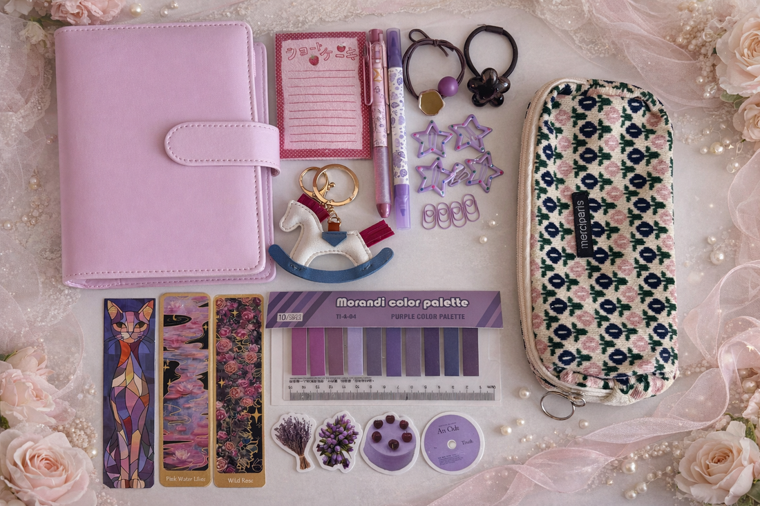 Lavender Aesthetic Planner Gift Set – Leather Ring Binder Journal & Purple Stationery Bundle Lichi Gifts