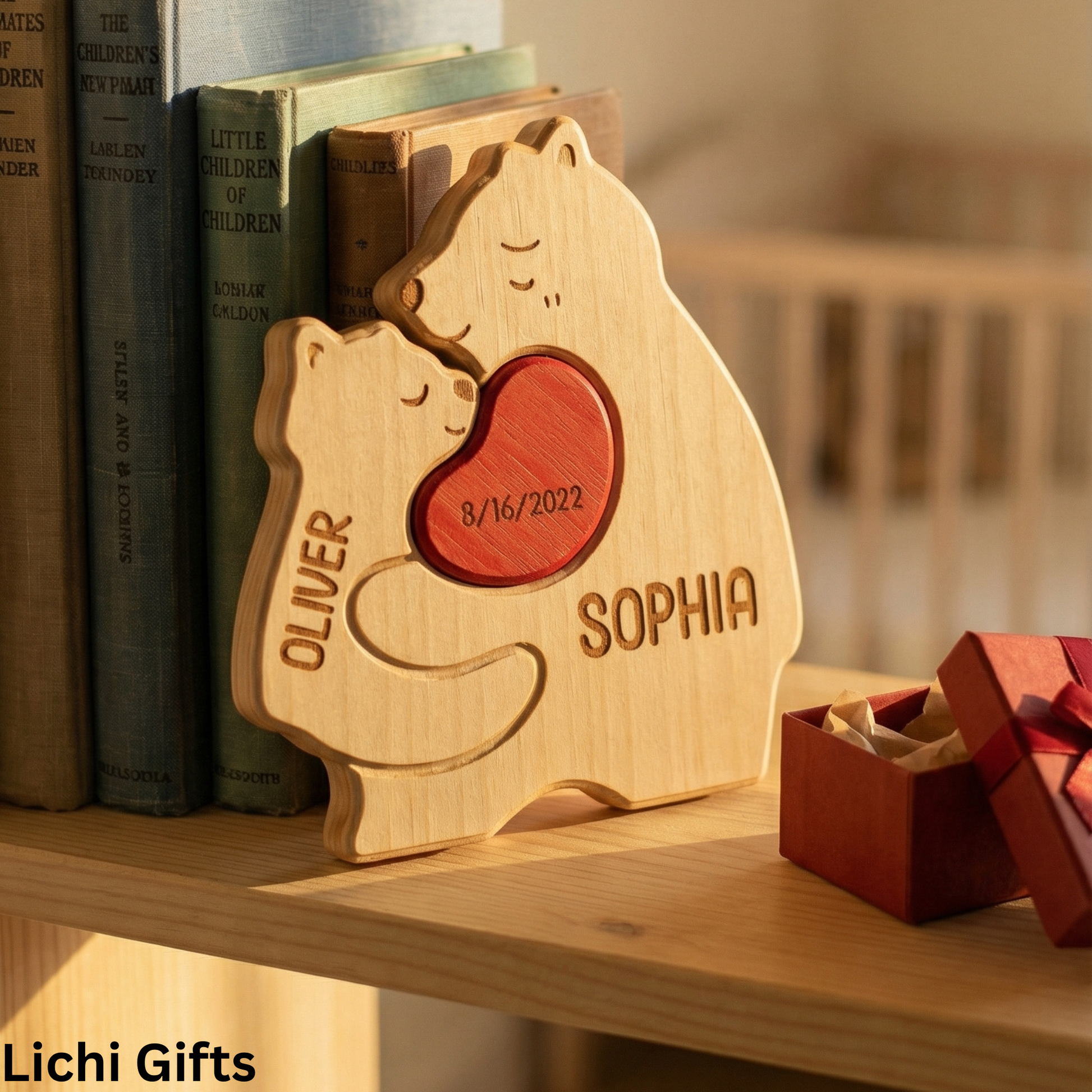 Personalized Wooden Bear Puzzle Single Parent 