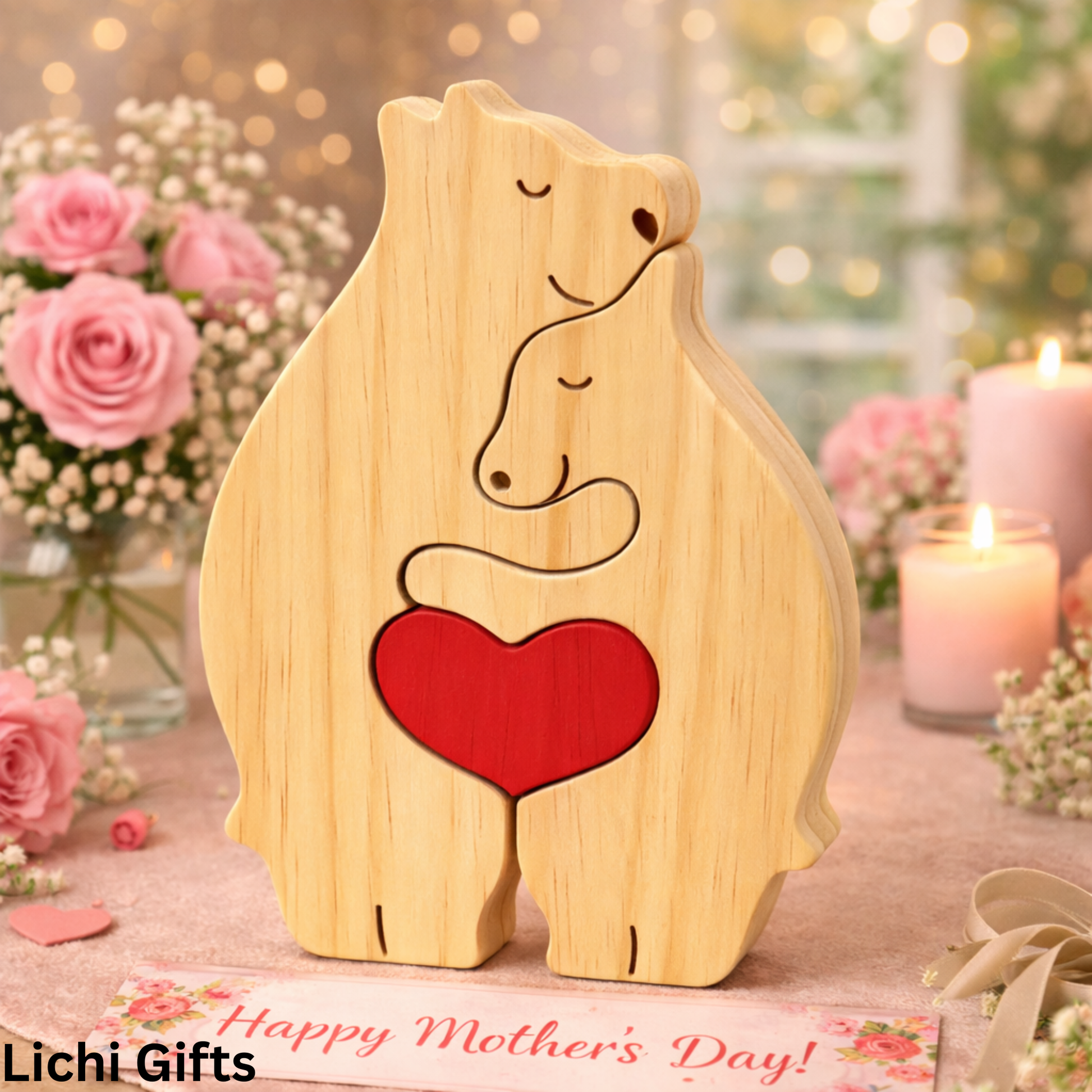 🐻 Personalized Wooden Bear Puzzle – Celebrate Your Family with a Handcrafted Gift customall