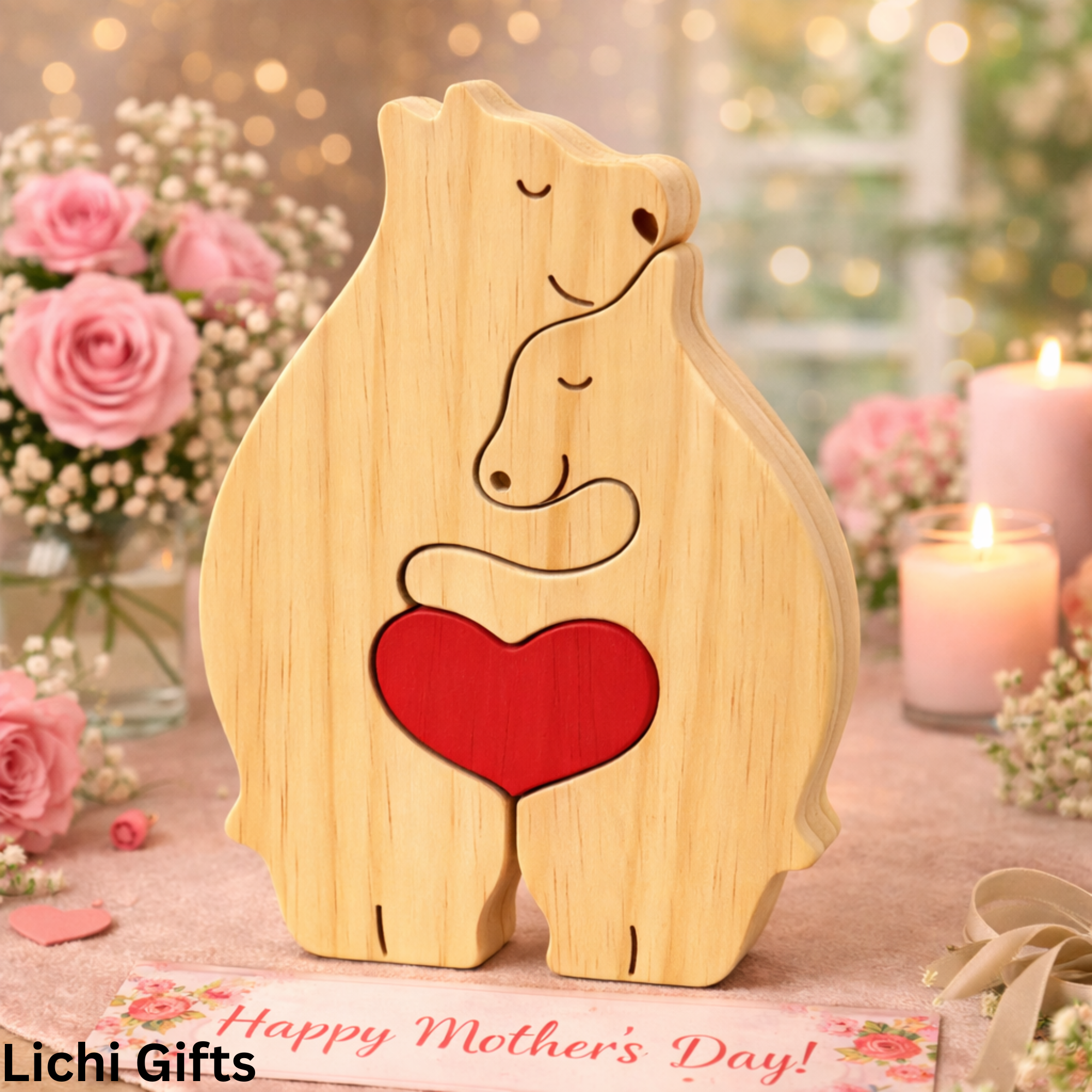 🐻 Personalized Wooden Bear Puzzle – Celebrate Your Family with a Handcrafted Gift customall