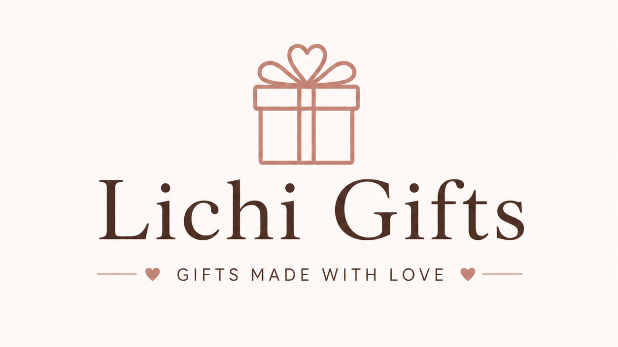 Logo for Lichi Gifts with a gift box icon on a white background