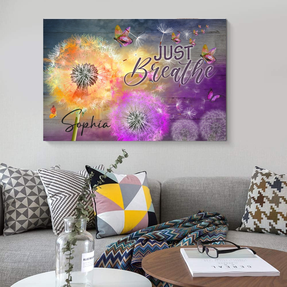 Personalized name Colorful Dandelion - Just breathe Jesus Landscape Canvas Print