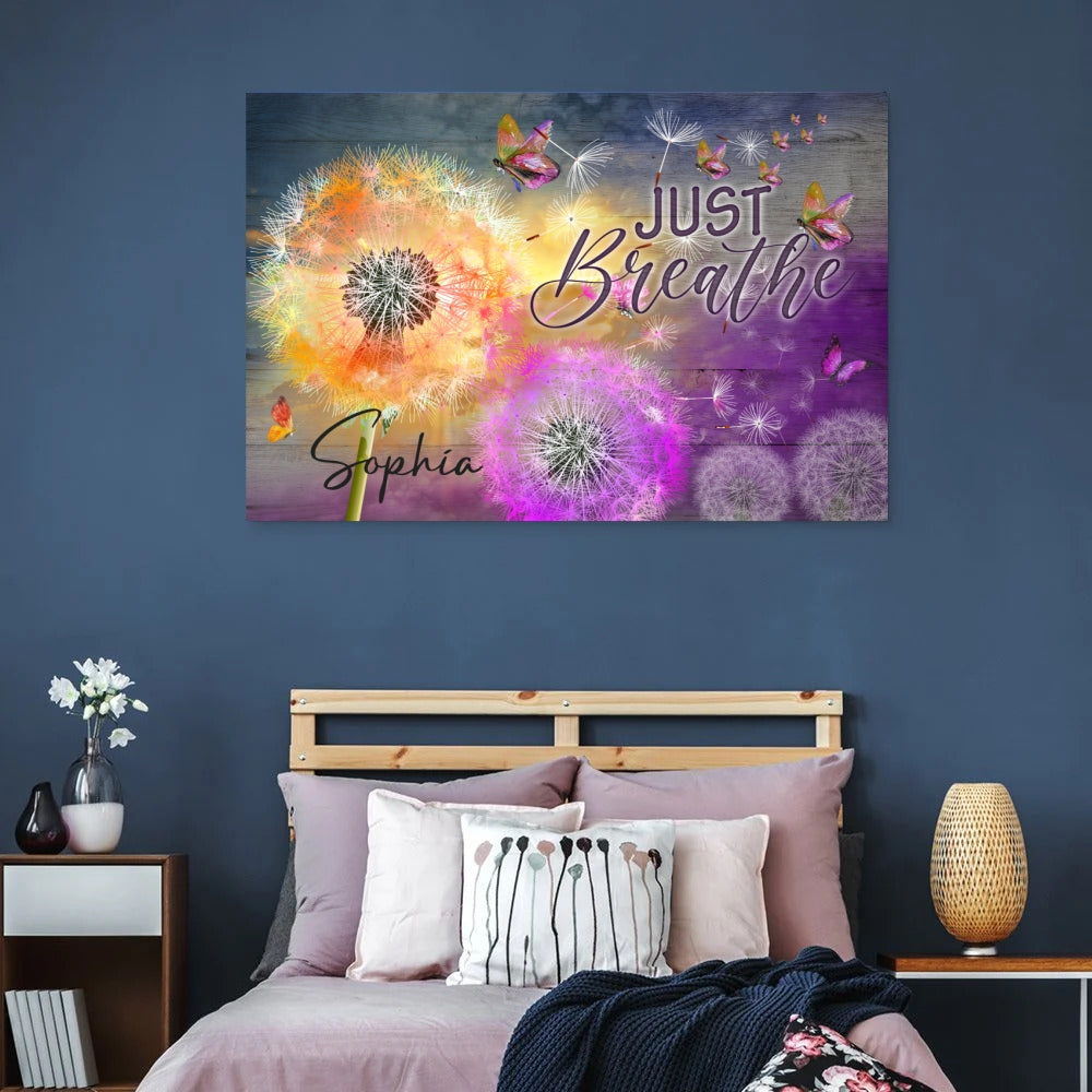 Personalized name Colorful Dandelion - Just breathe Jesus Landscape Canvas Print
