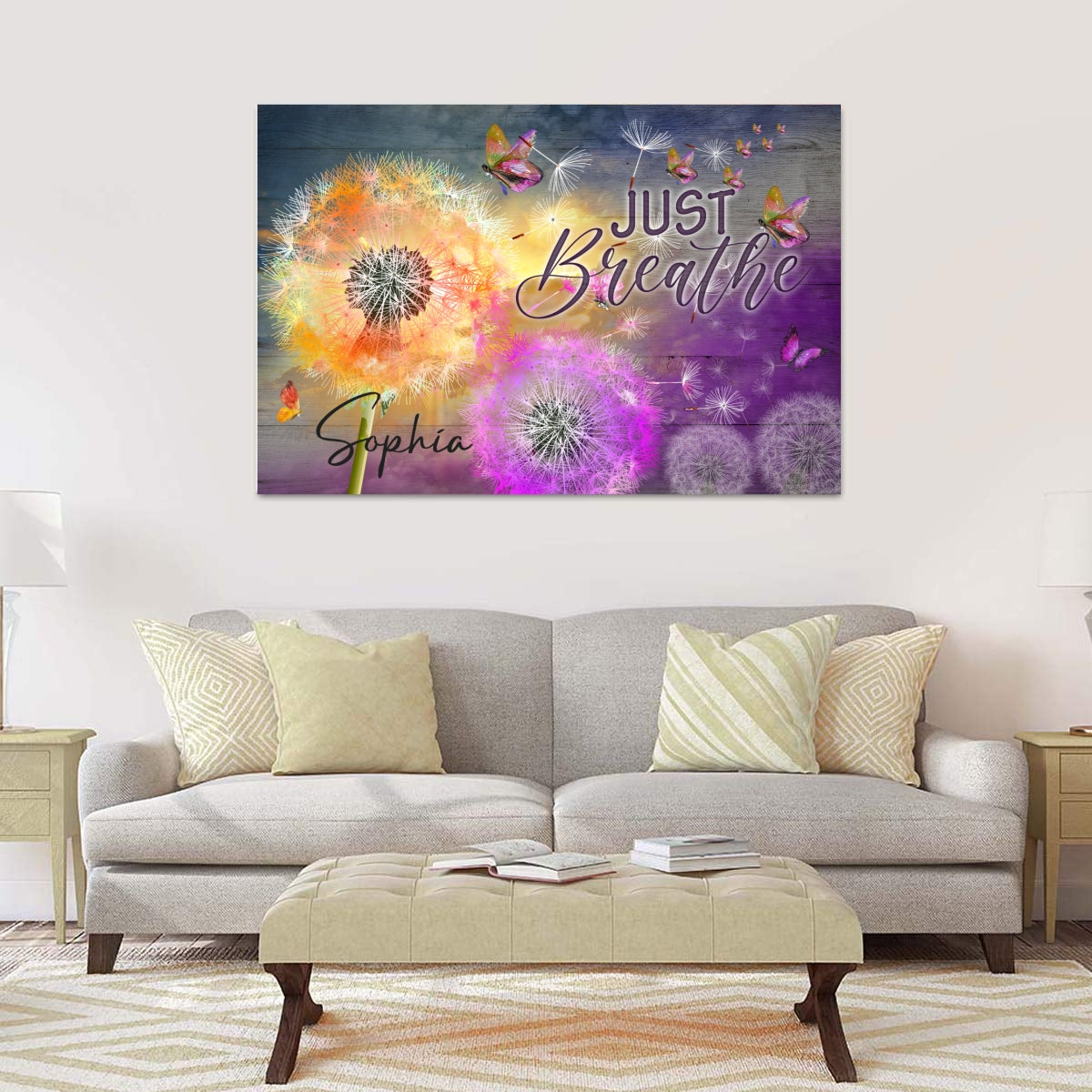 Personalized name Colorful Dandelion - Just breathe Jesus Landscape Canvas Print