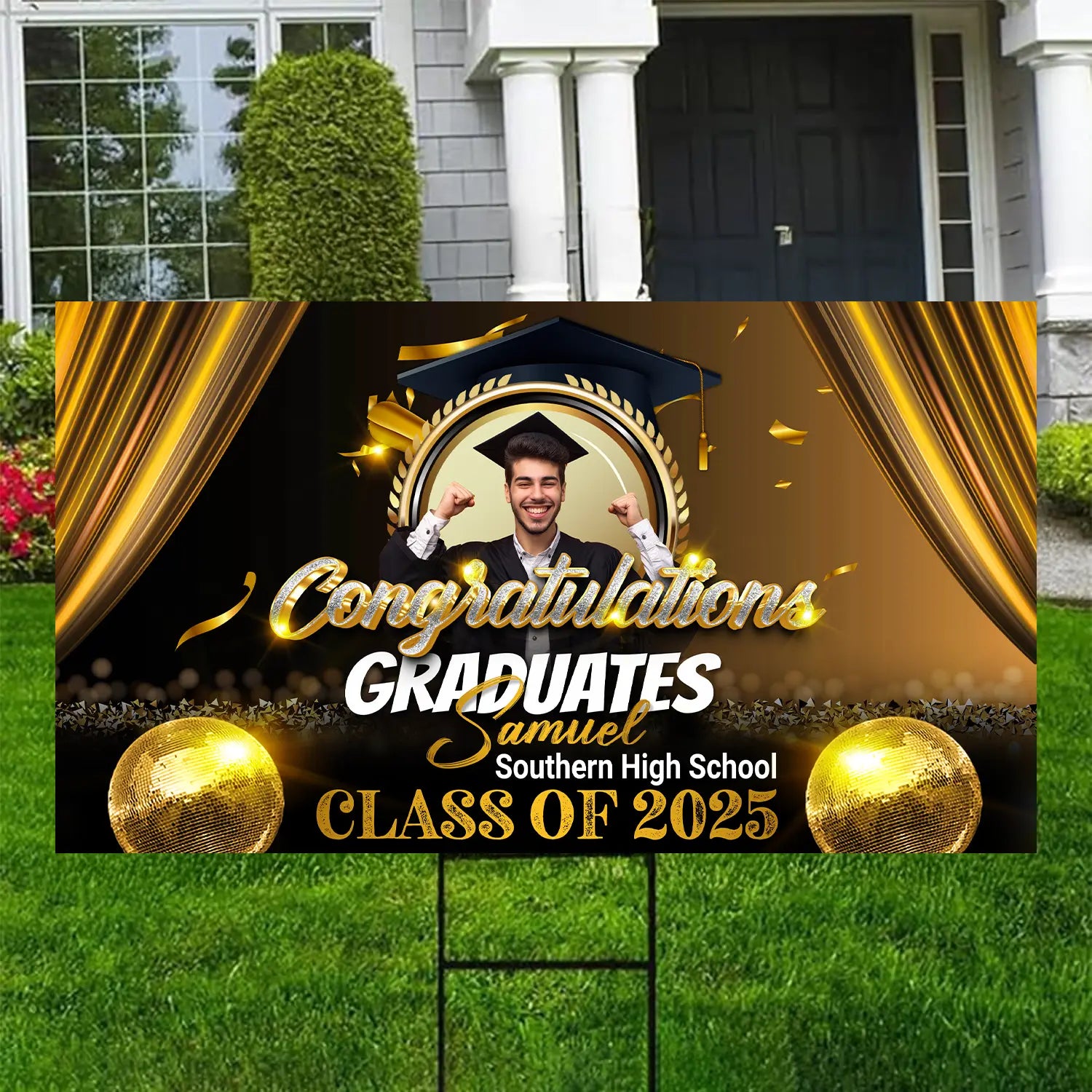 Graduation Yard Sign – Class of 2025 Elegant Gold Design Lichi Gifts