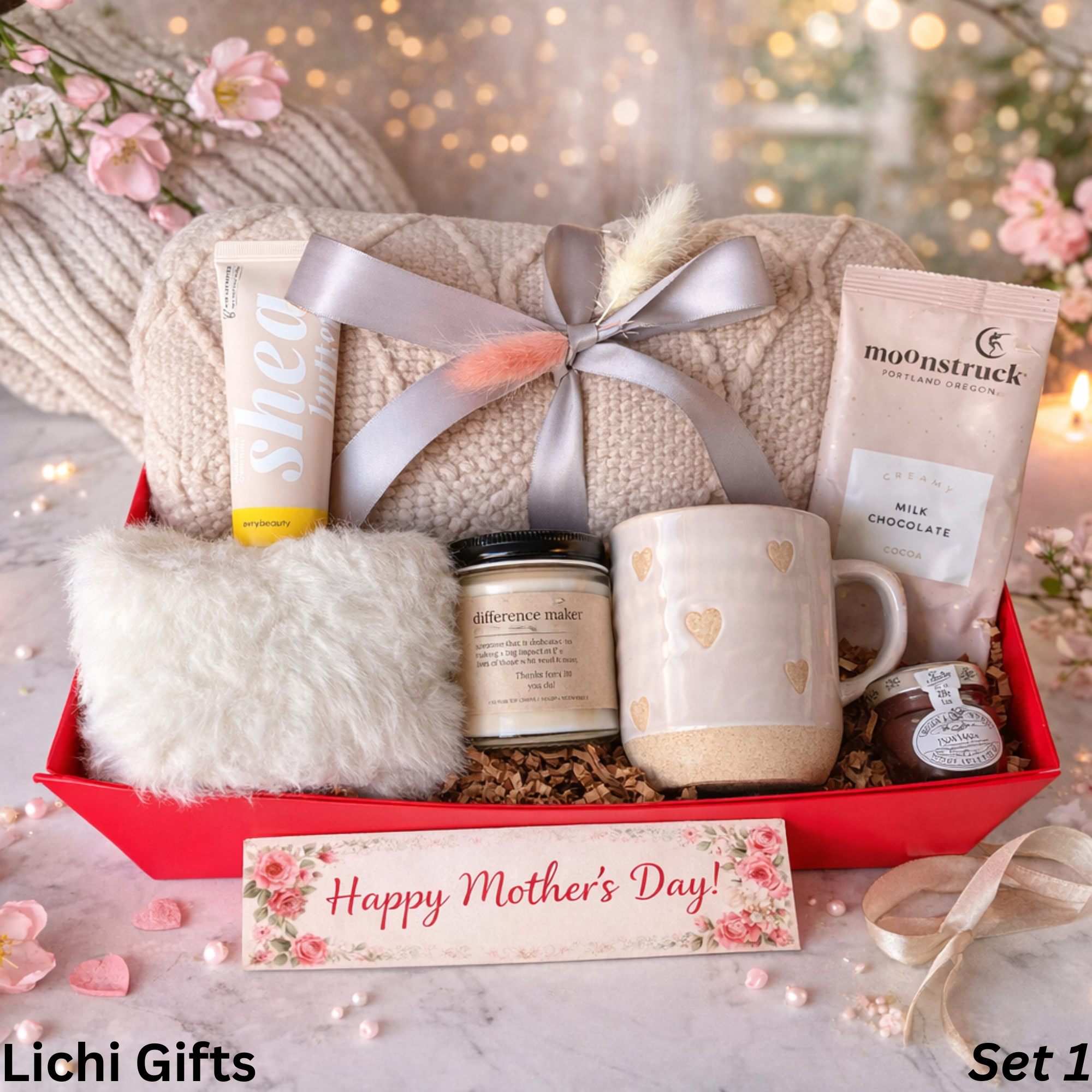 Mother’s Day Gift Box – Cozy Self Care Set with Blanket, Mug, Candle & Sweet Treat | Gift for Mom