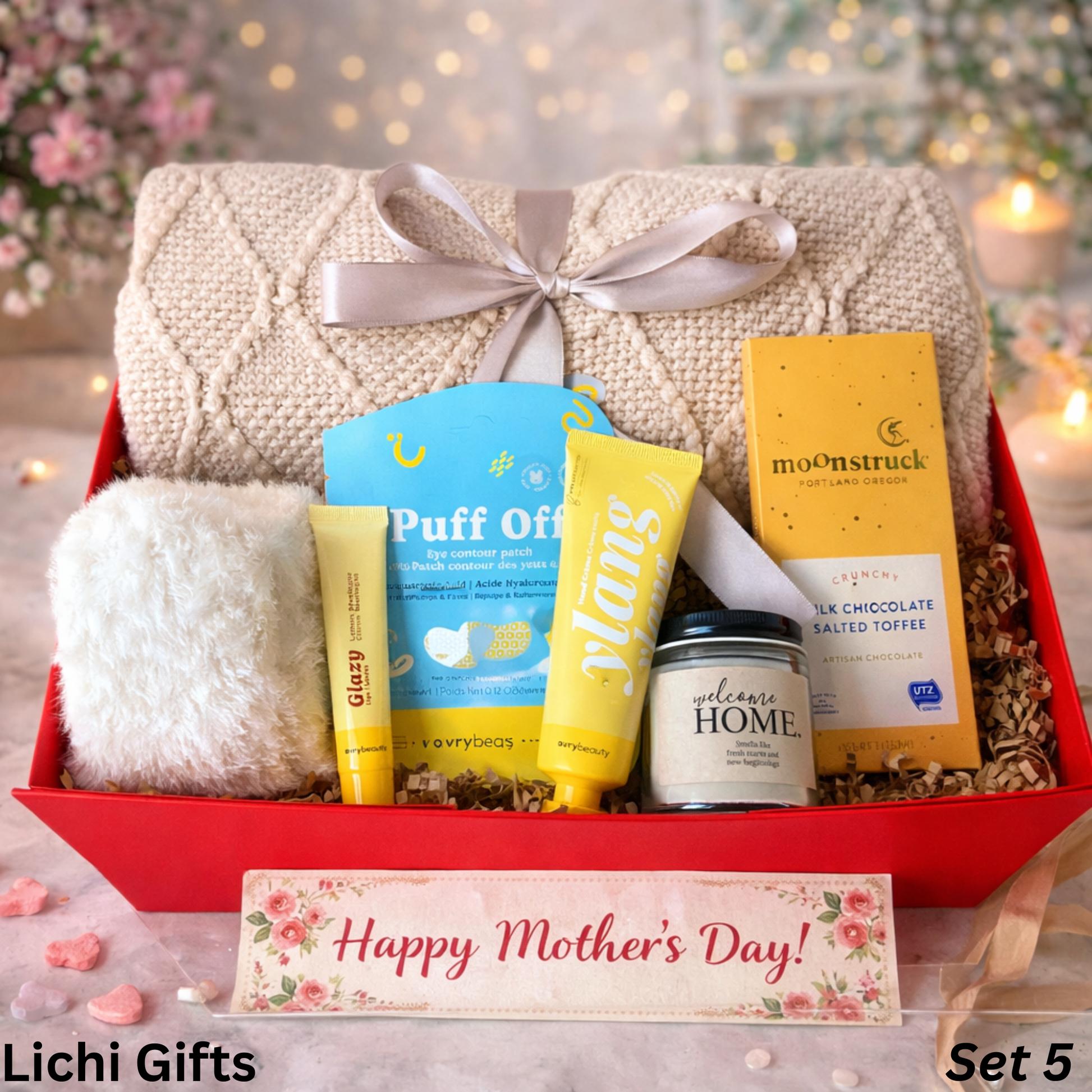 Mothers Day Gift Box for Mom, Gift Basket from Daughter or Son, Cozy Set Blanket Candle Mug, Care Package, Happy Mothers Day Gift Lichi Gifts