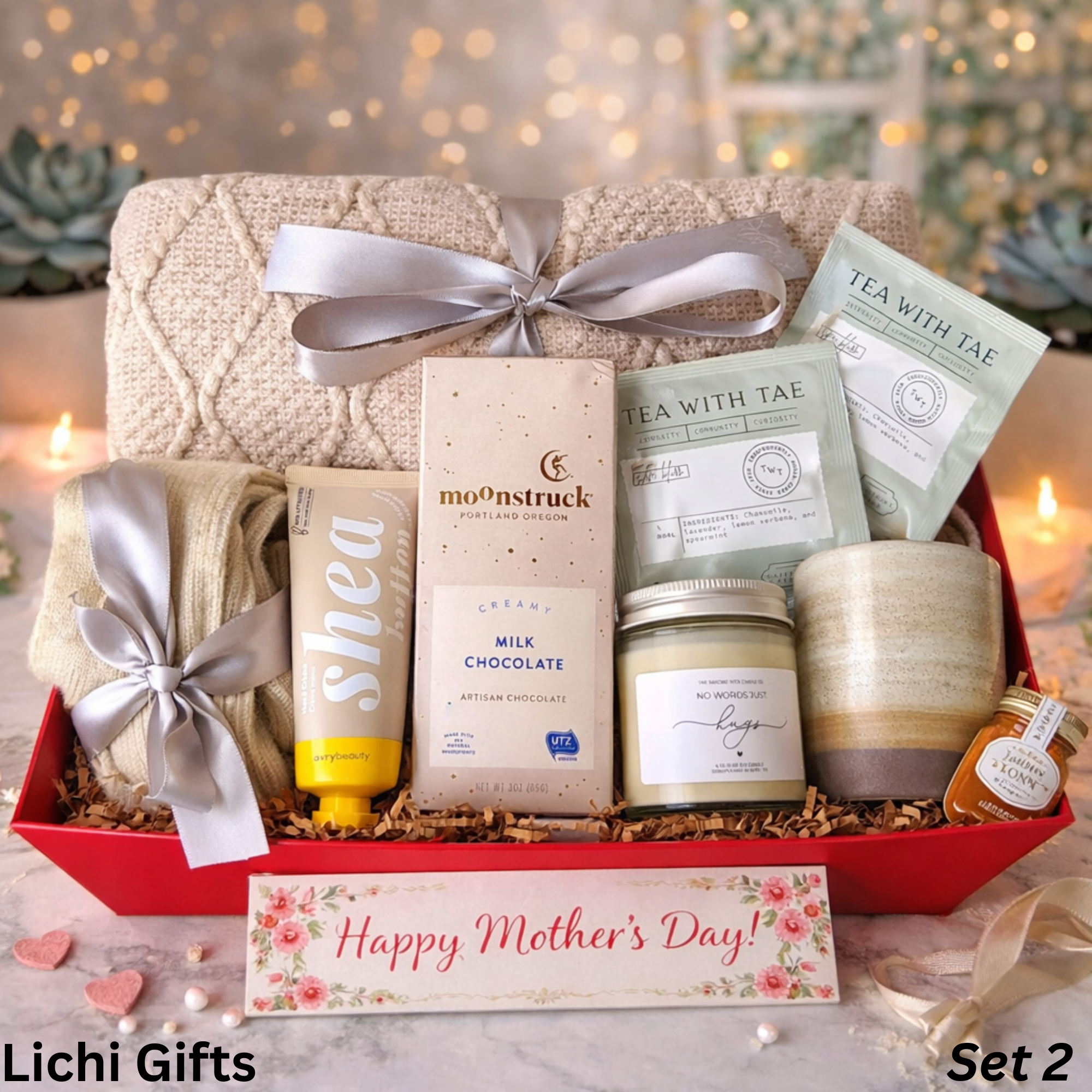 Mother’s Day Gift Box – Cozy Self Care Set with Blanket, Tea, Chocolate & Candle | Gift for Mom