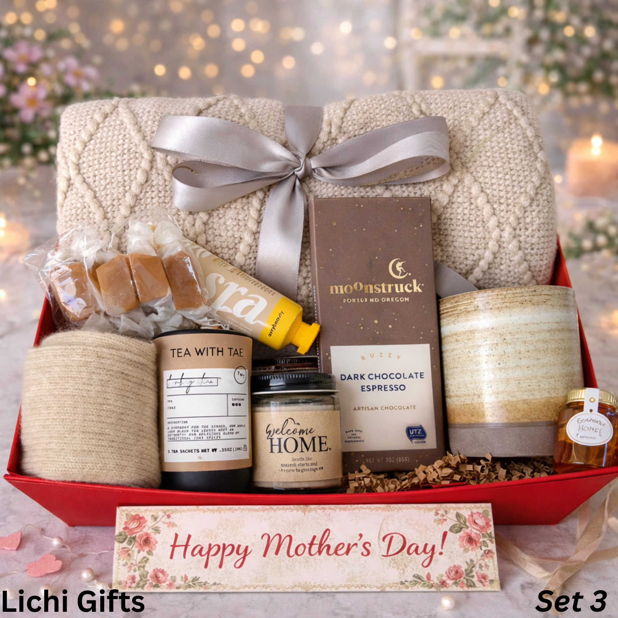 Mother’s Day Gift Box – Cozy Self Care Set with Blanket, Tea, Chocolate & Sweet Treats | Gift for Mom