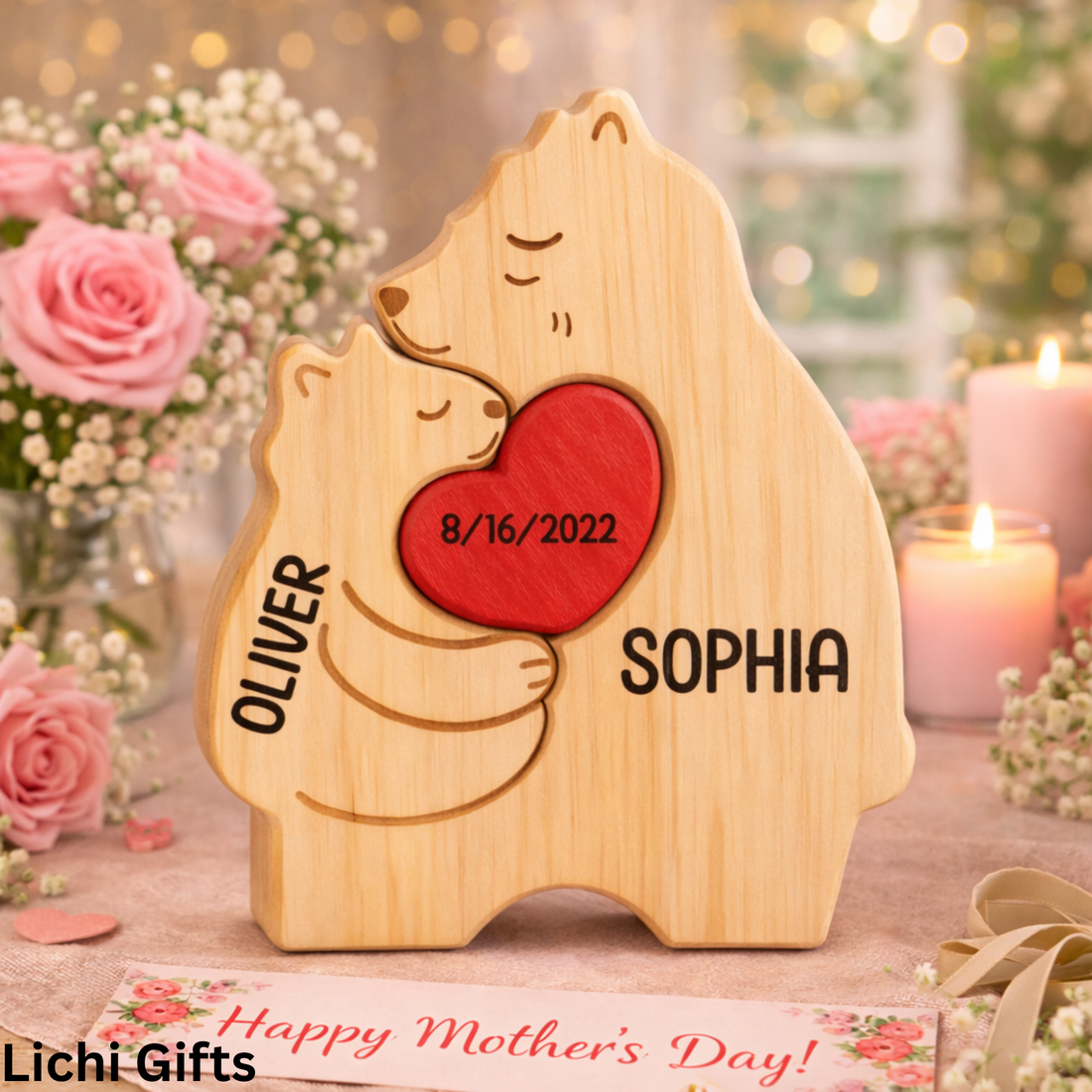 Personalized Wooden Bear Puzzle Single Parent