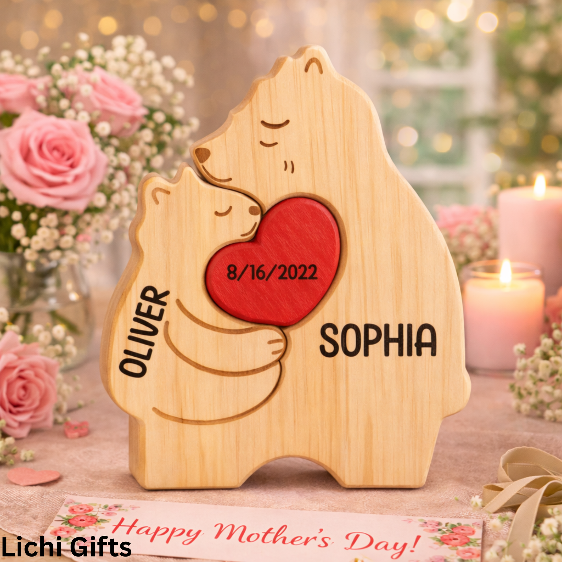 Personalized Wooden Bear Puzzle Single Parent