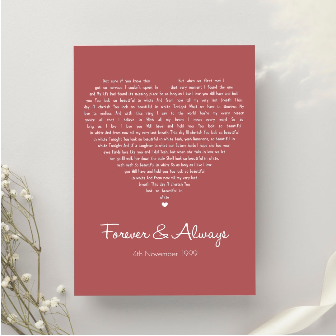 Song Lyrics On Frame Poster Personalized Gift