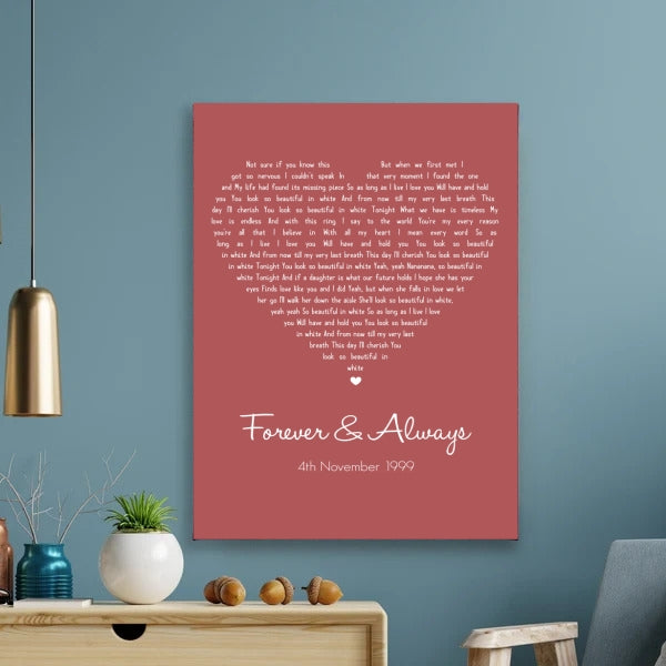 Song Lyrics On Frame Poster Personalized Gift