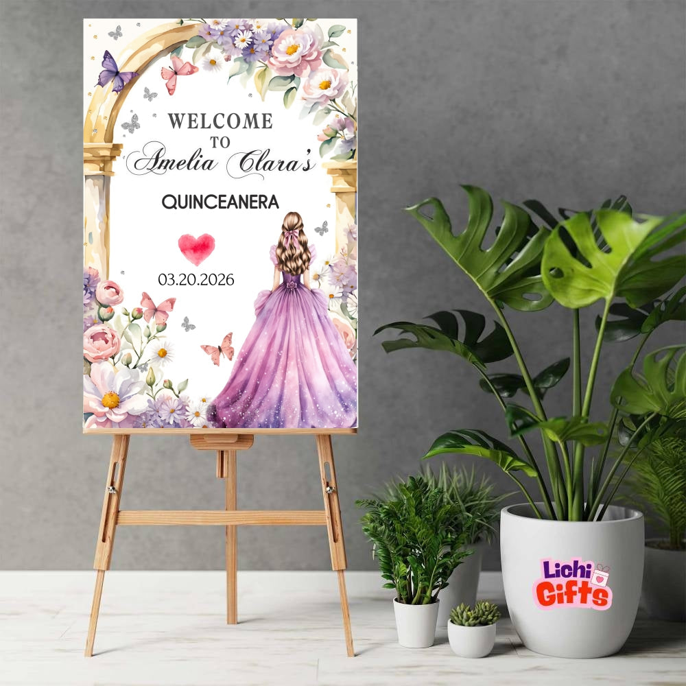 Personalized Quinceañera Pink Floral Welcome Sign customall