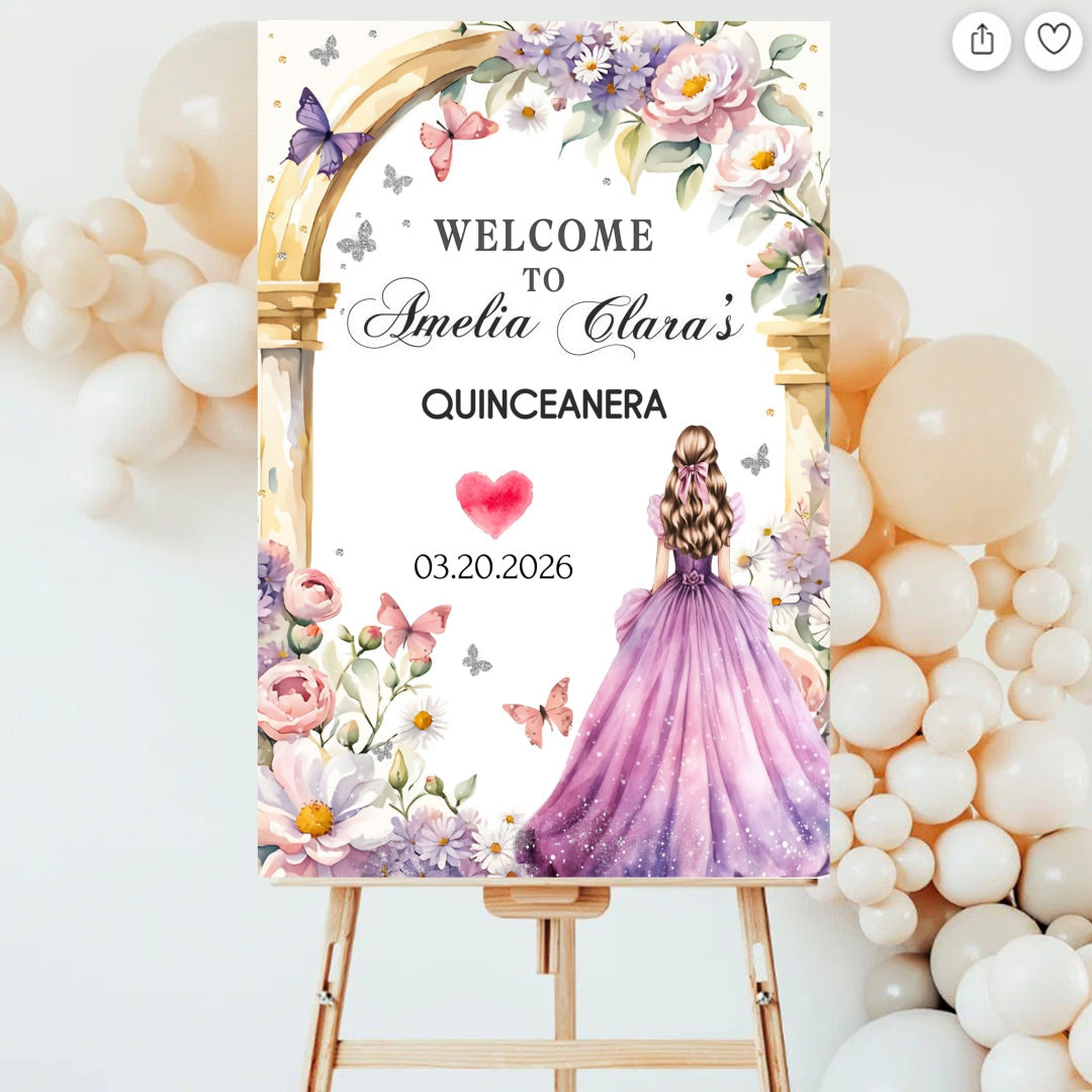 Personalized Quinceañera Pink Floral Welcome Sign customall