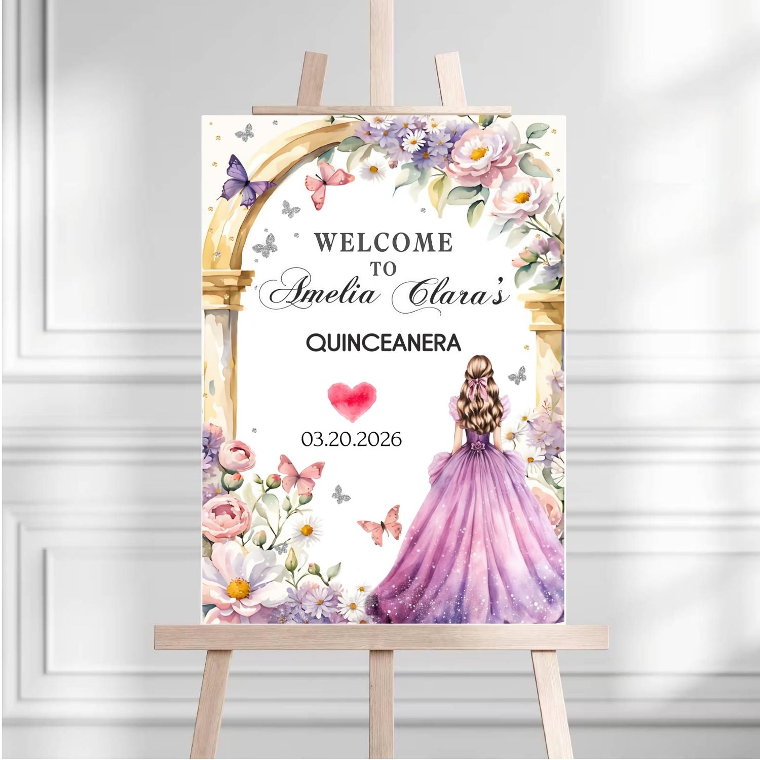 Personalized Quinceañera Pink Floral Welcome Sign customall