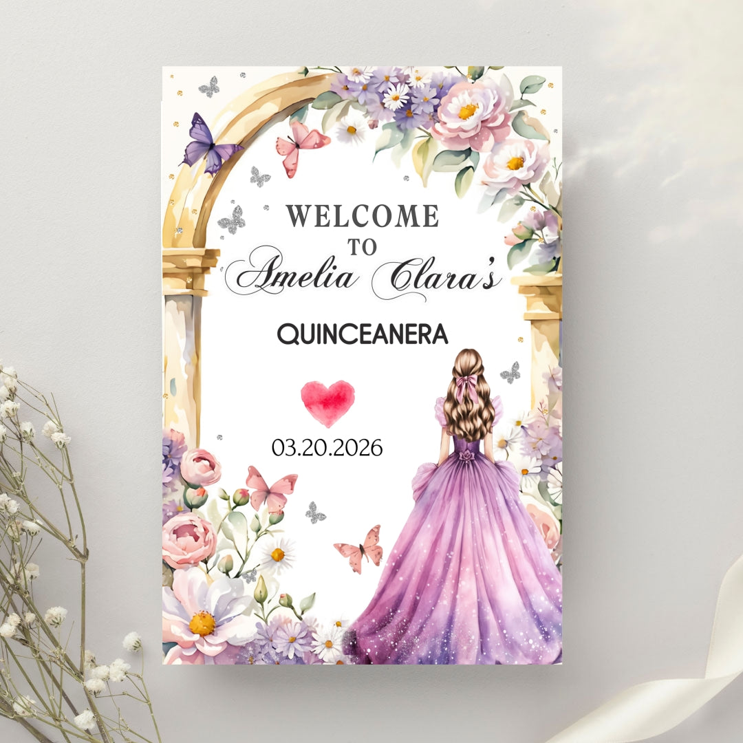 Personalized Quinceañera Pink Floral Welcome Sign customall