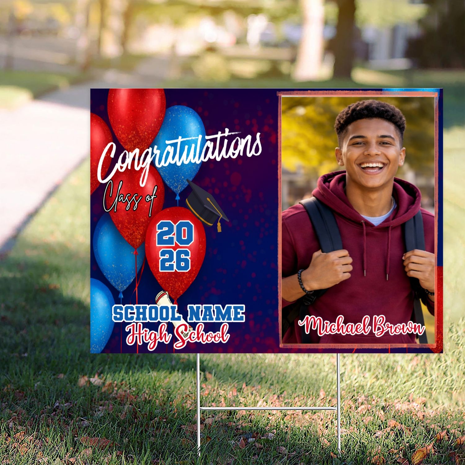 Personalized Graduation 2026 Yard Sign Blue Red customall