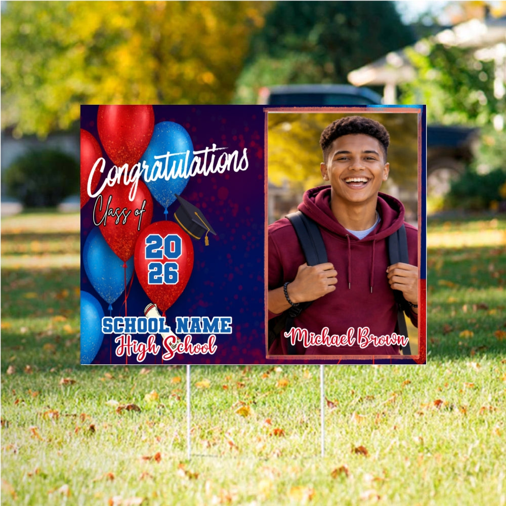 Personalized Graduation 2026 Yard Sign Blue Red customall