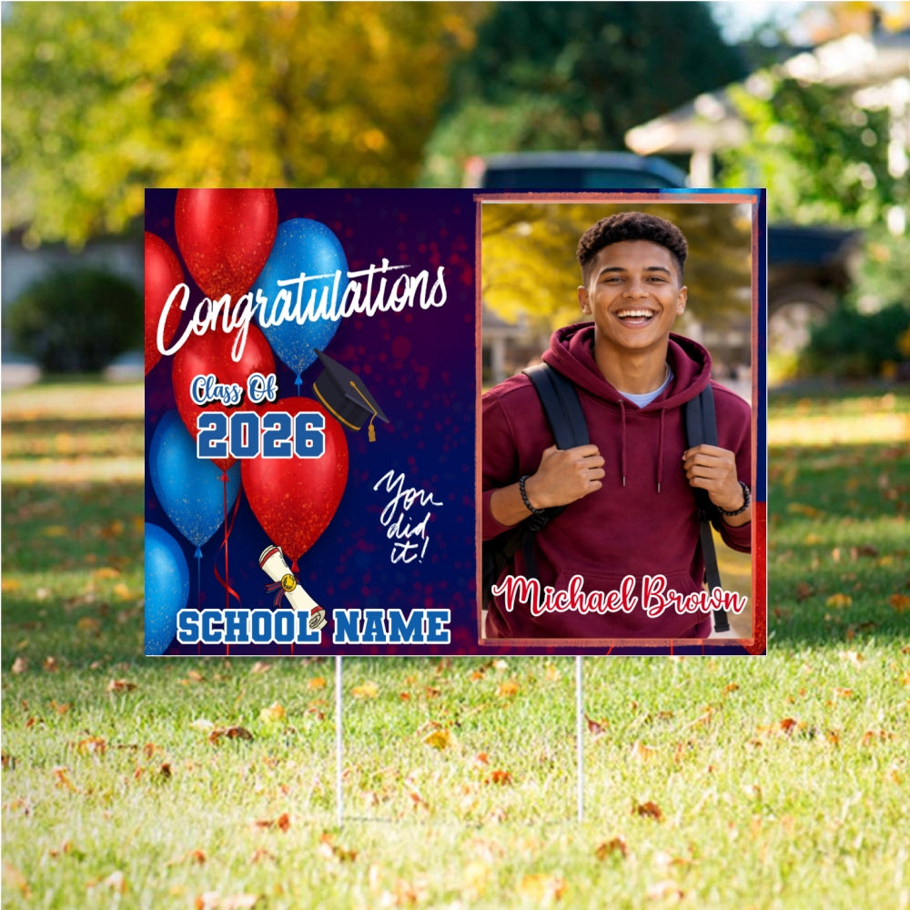 Personalized Graduation 2026 Yard Sign Blue Red customall