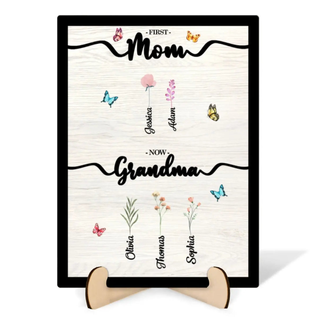Personalized Gift First Mom Now Grandma Floral Pattern Wooden Plaque customall