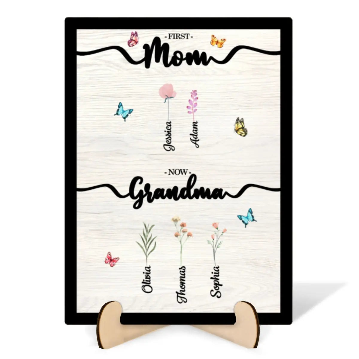 Personalized Gift First Mom Now Grandma Floral Pattern Wooden Plaque customall