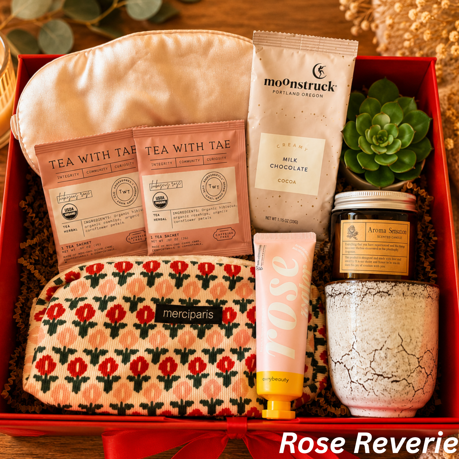 Rose Self-Care Gift Box for Her — Sleep Mask, Rose Water Cream & Tea Lichi Gifts