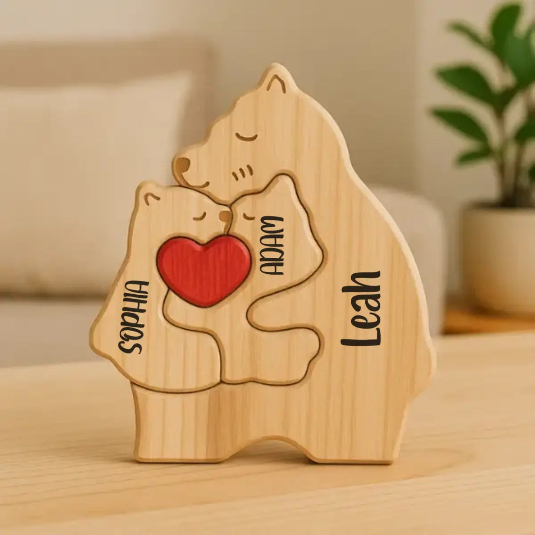 Wooden Bear Puzzle Single Mom and 2 Kids Lichi Gifts