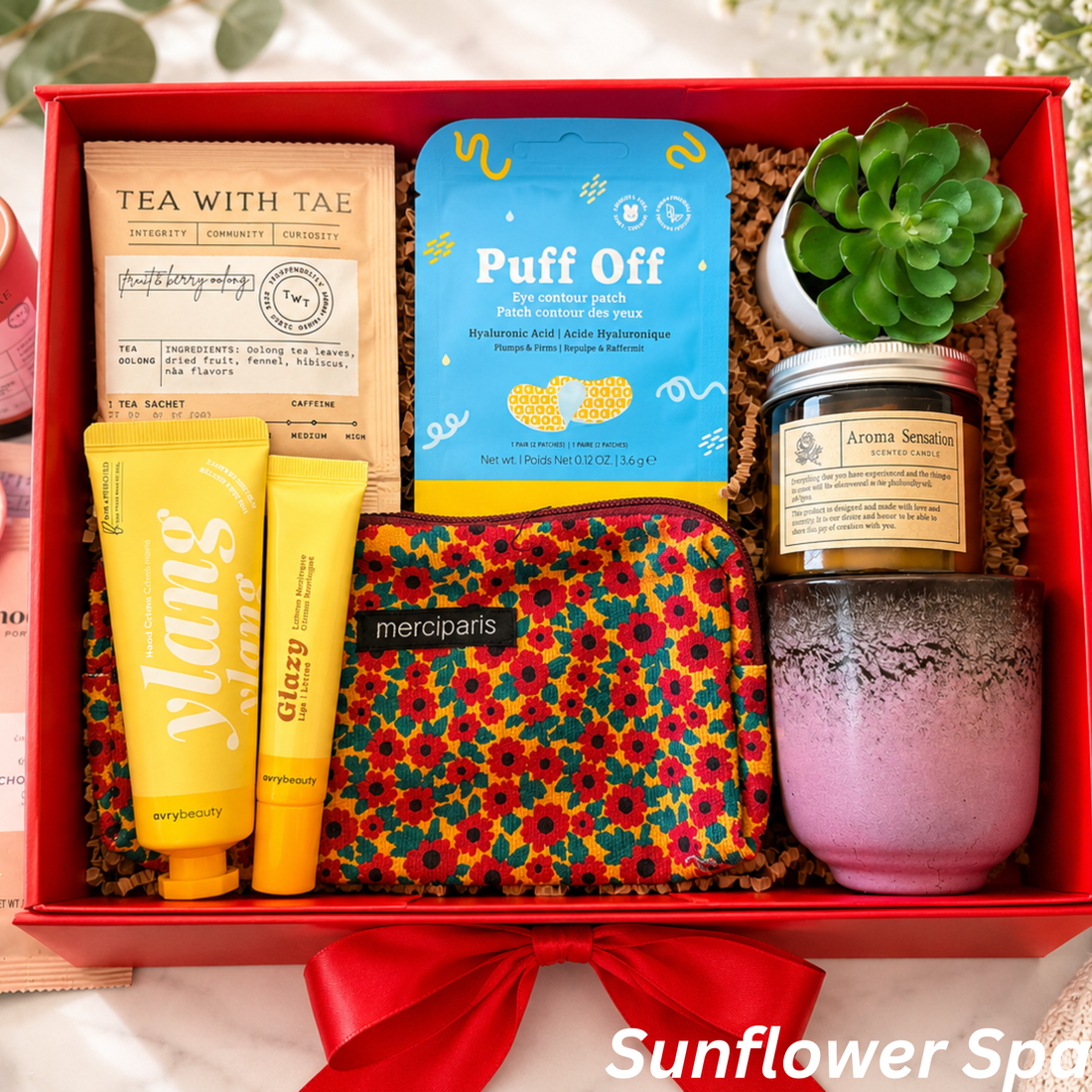Sunshine Spa Gift Box for Her — Skincare, Eye Patches, Tea & Candle Lichi Gifts