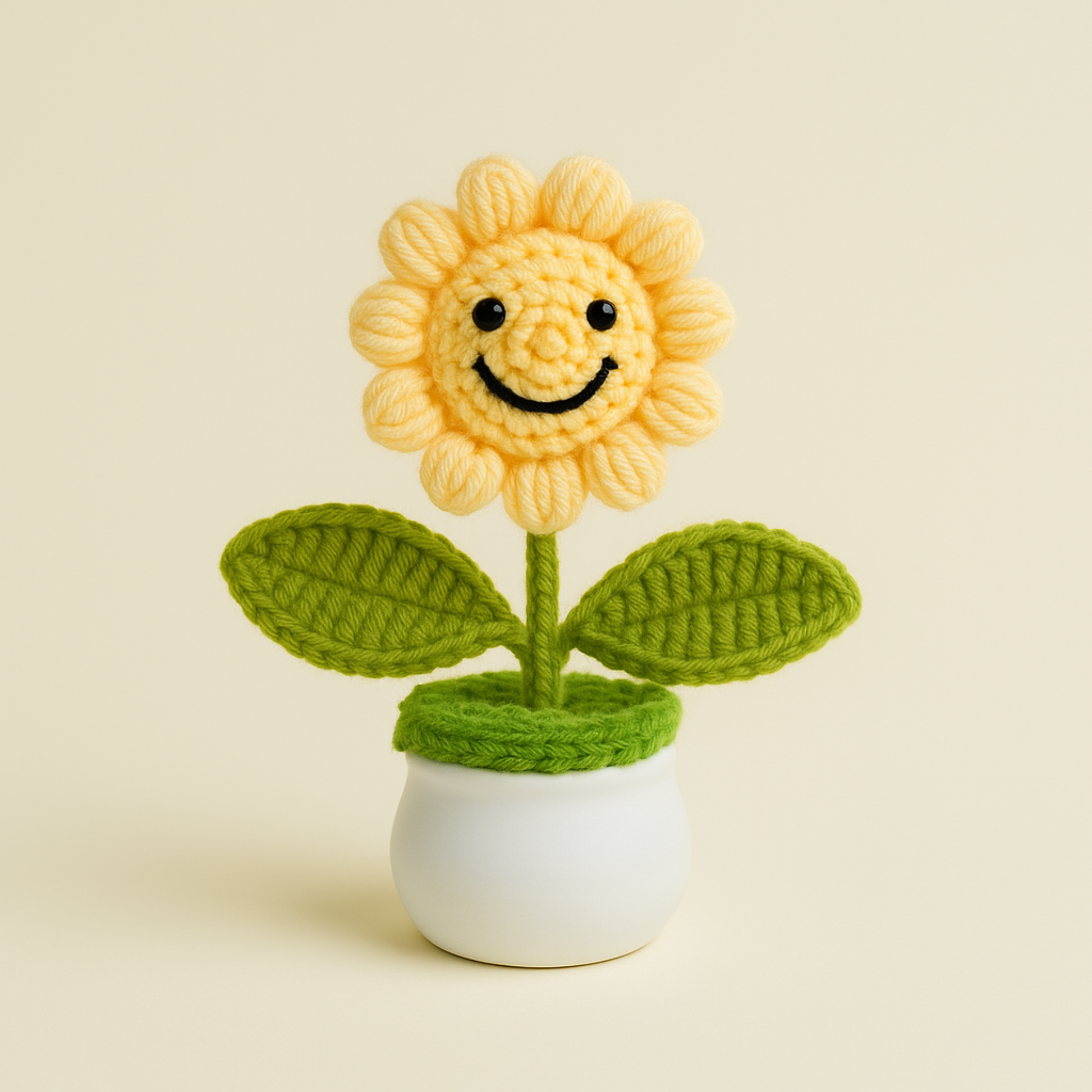 Crochet Sunflower Pot – Smiling Handmade Woven Flower - Cute Artificial Sunflower Potted Plant - Eternal Desk or Home Décor Gift Lichi Gifts
