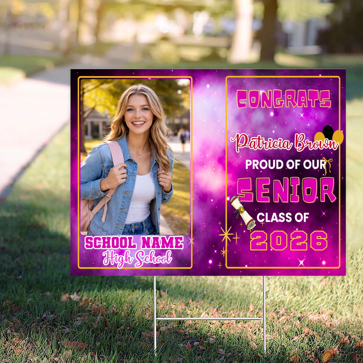 Personalized Yard Sign Pink Congrats Proud of our Senior Class Of 2026 