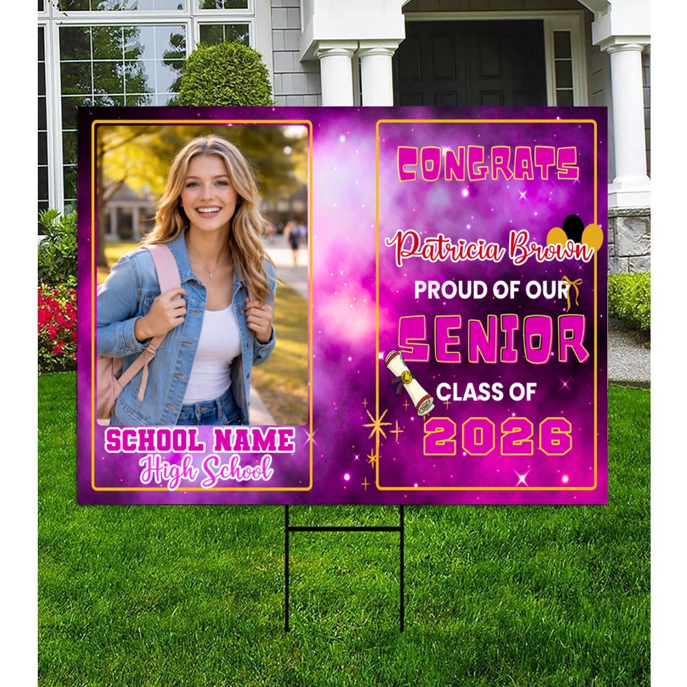 Personalized Yard Sign Pink Congrats Proud of our Senior Class Of 2026 