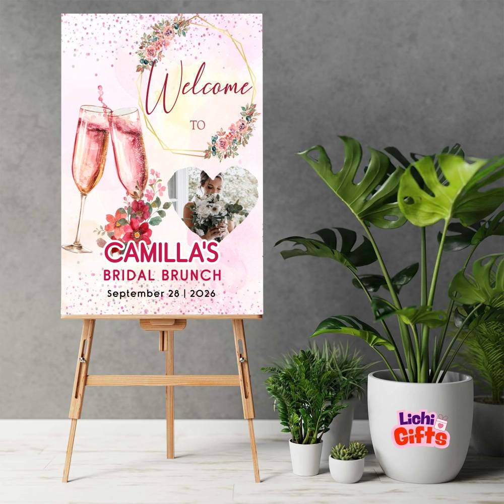 Personalized Floral Pink Champagne Bridal Shower sign customall