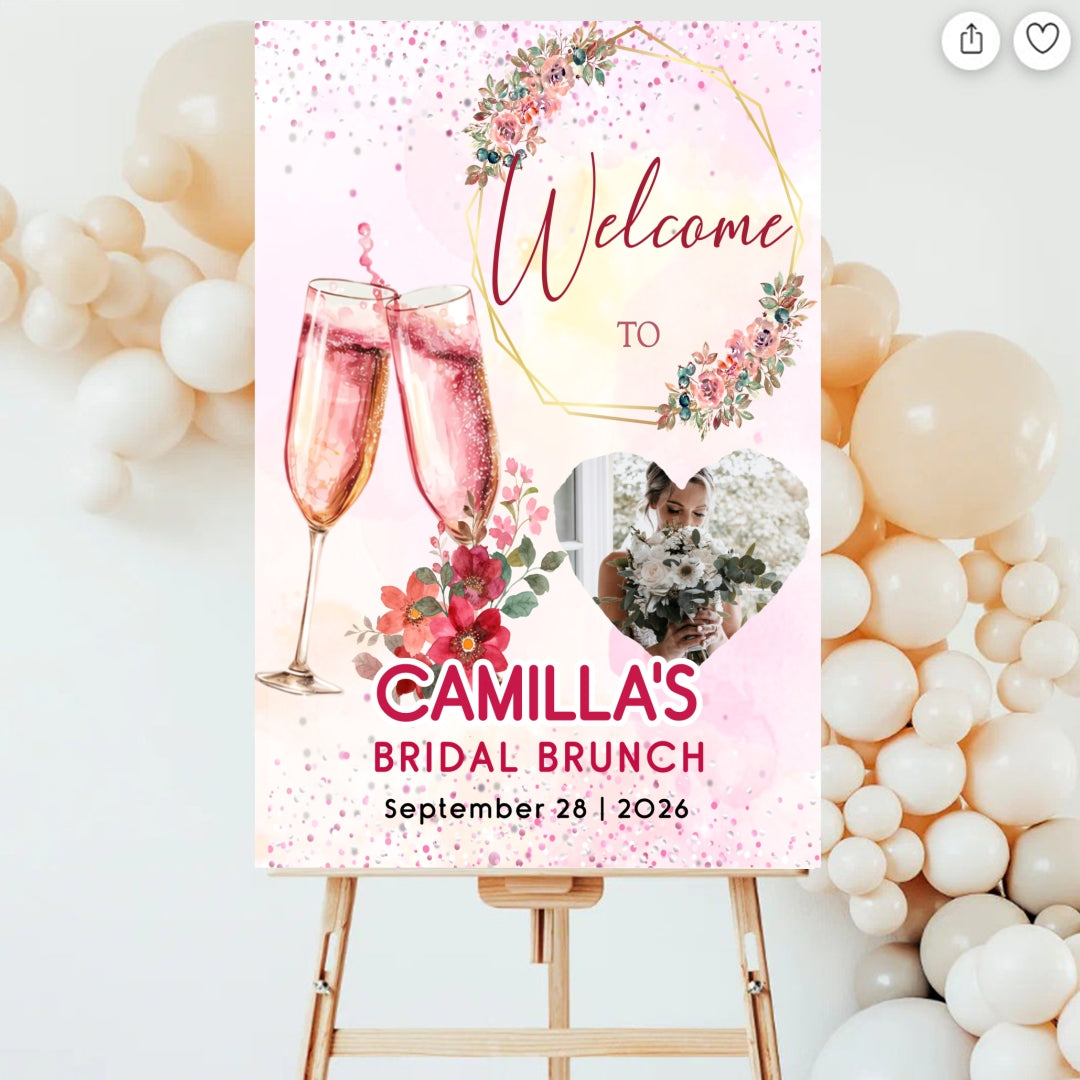 Personalized Floral Pink Champagne Bridal Shower sign customall