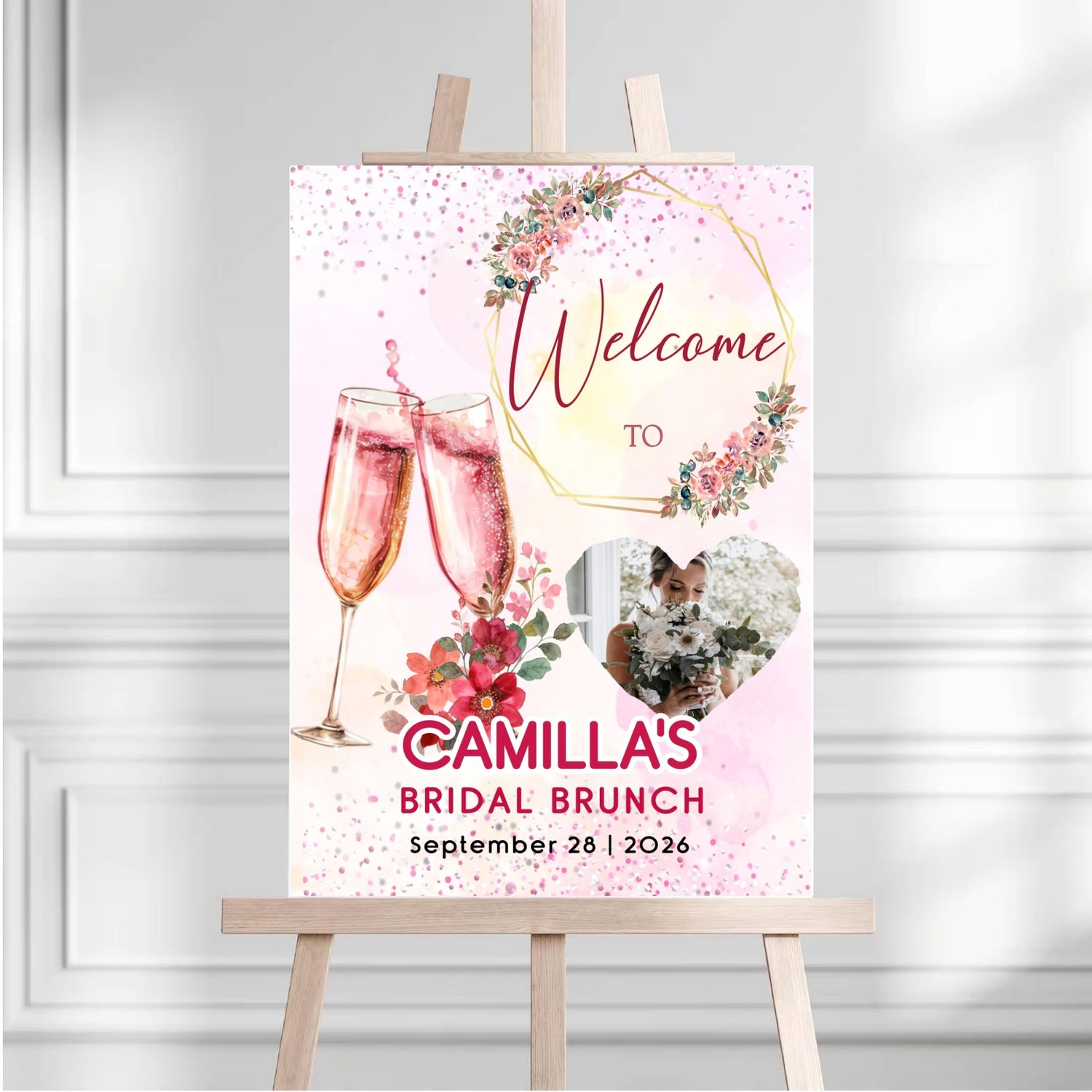 Personalized Floral Pink Champagne Bridal Shower sign customall