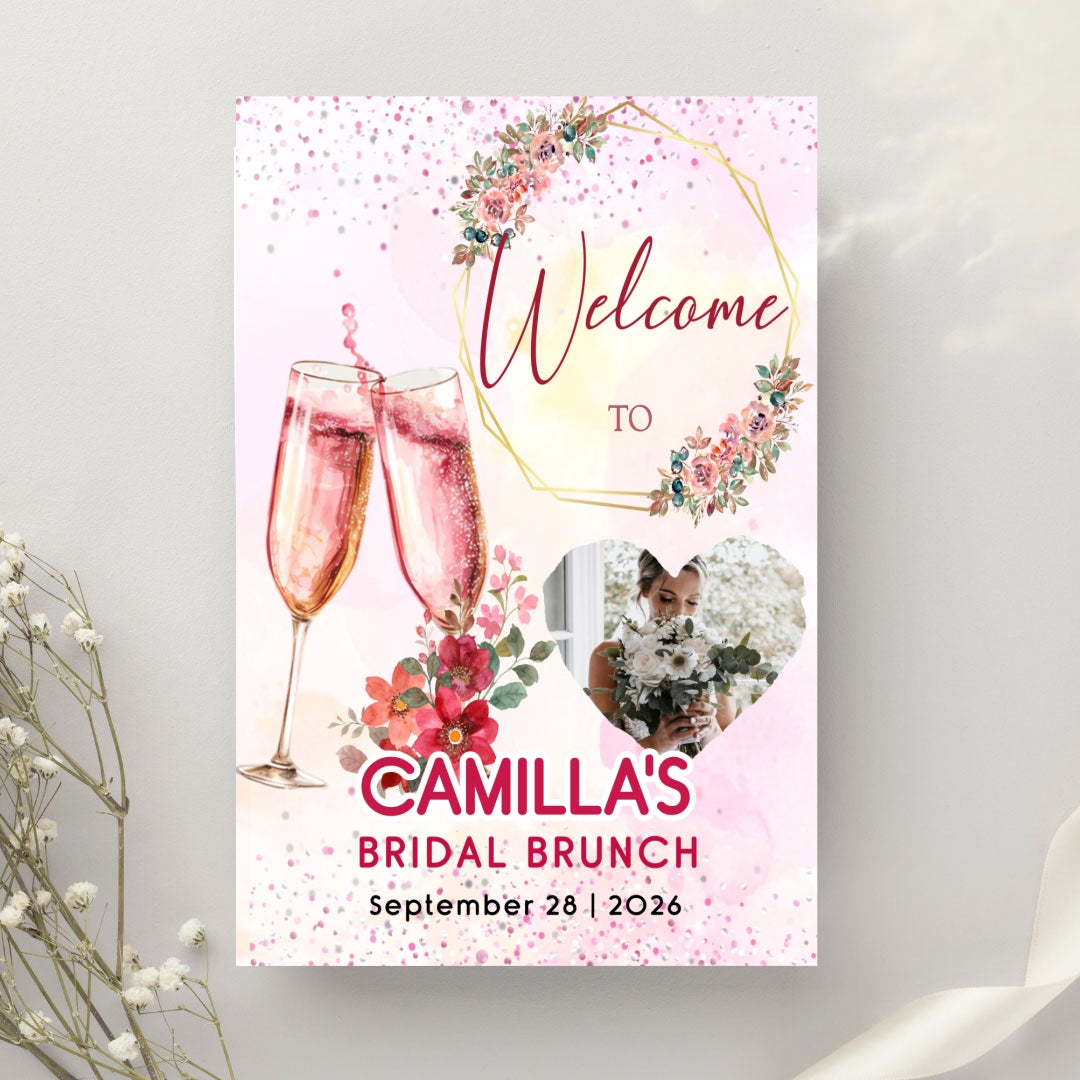 Personalized Floral Pink Champagne Bridal Shower sign customall