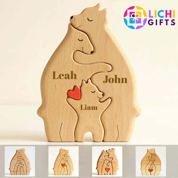 🐻 Personalized Wooden Bear Puzzle – Celebrate Your Family with a Handcrafted Gift customall
