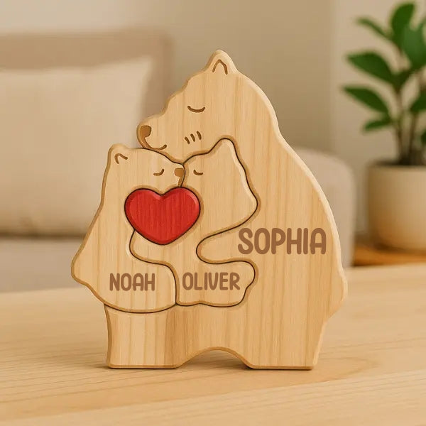 Personalized Wooden Bear Puzzle Single Parent 