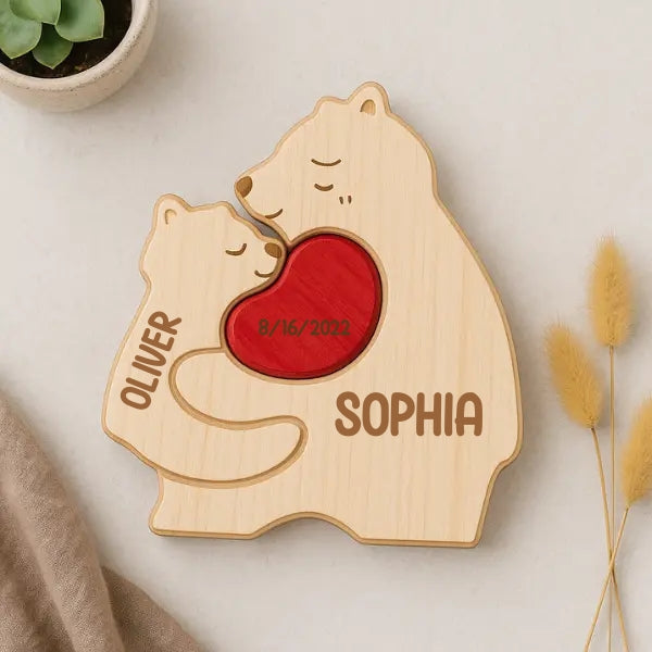 Personalized Wooden Bear Puzzle Single Parent 