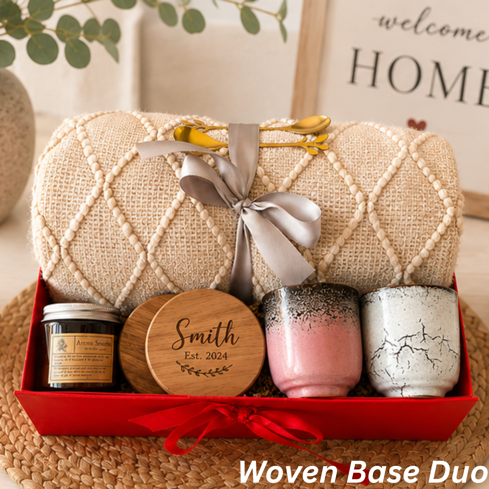 Personalized Couples Gift Box — Cozy Blanket, Two Mugs & Candle Lichi Gifts