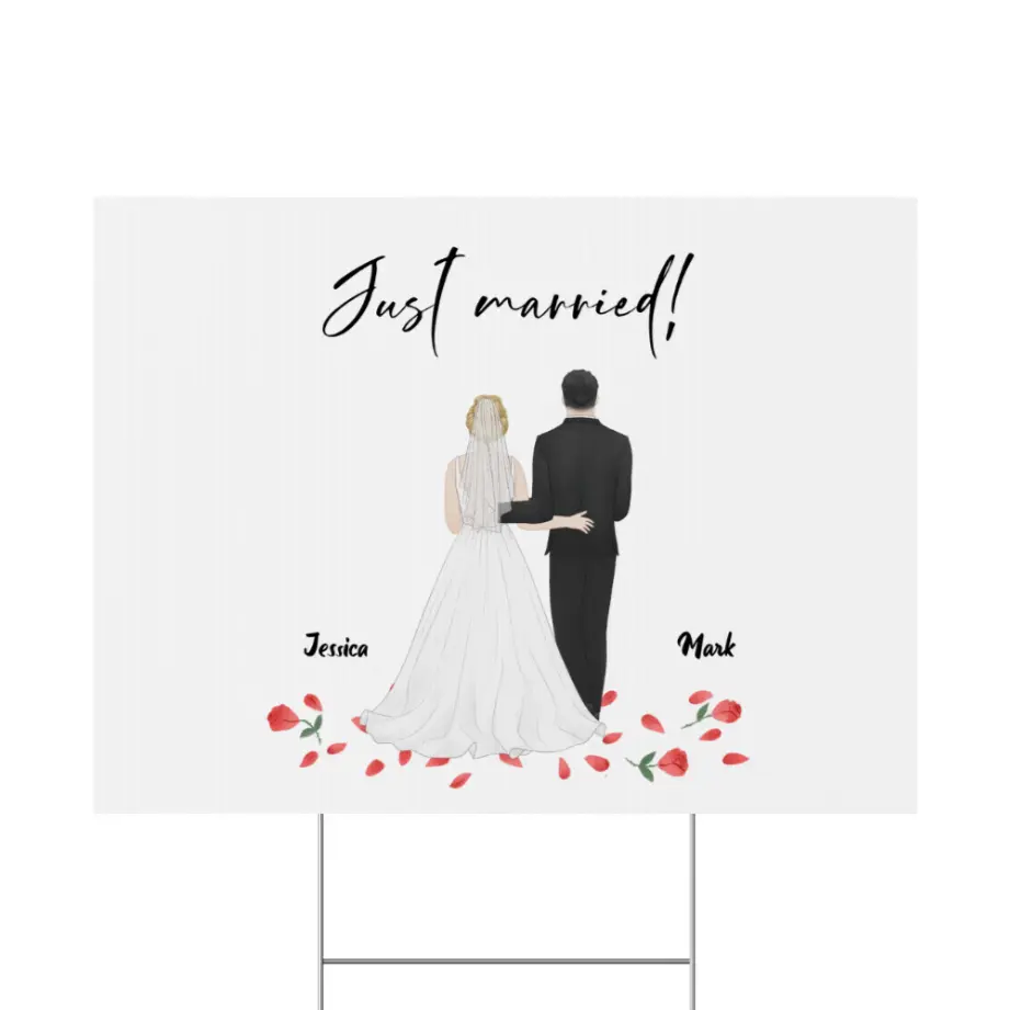 Custom “Just Married!” Wedding Yard Sign – Personalized Bride & Groom Display teelaunch