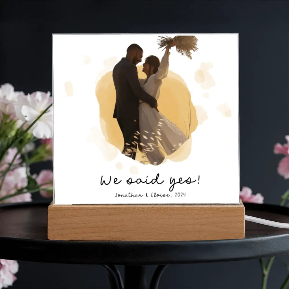 Customized Acrylic Sign We Said Yes With Wooden Stand - Personalized Gift Ideas - Unique Home Décor - Personalized Wooden Stand ShineOn Fulfillment