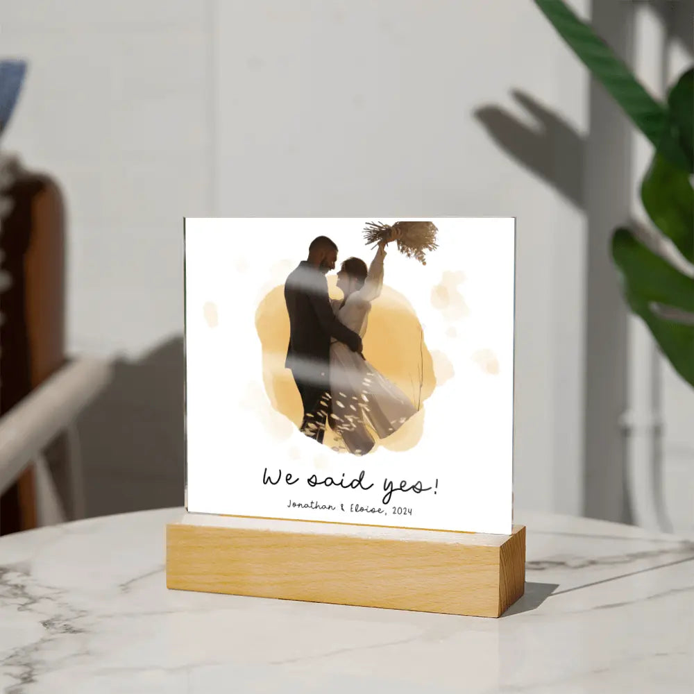 Customized Acrylic Sign We Said Yes With Wooden Stand - Personalized Gift Ideas - Unique Home Décor - Personalized Wooden Stand ShineOn Fulfillment