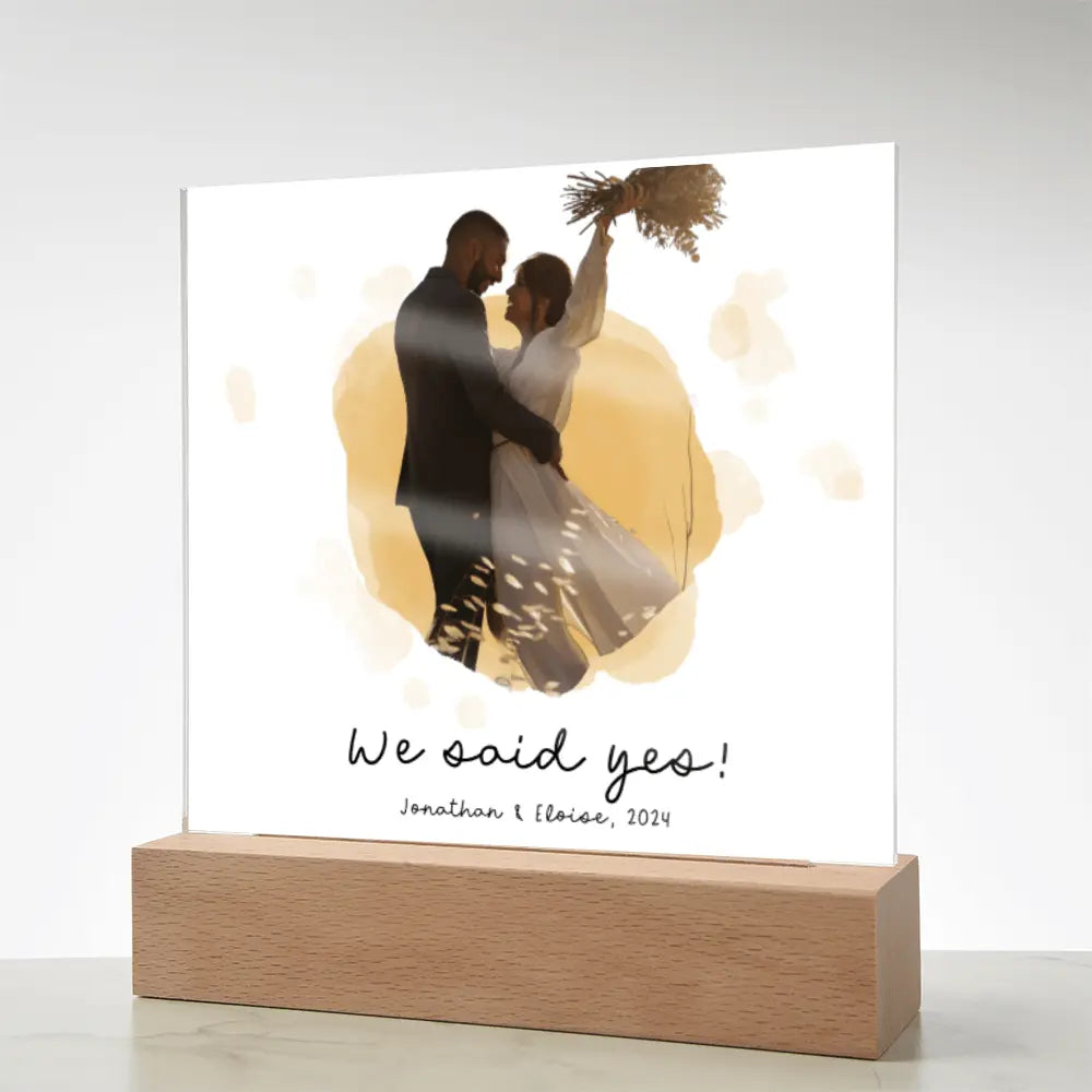 Customized Acrylic Sign We Said Yes With Wooden Stand - Personalized Gift Ideas - Unique Home Décor - Personalized Wooden Stand ShineOn Fulfillment